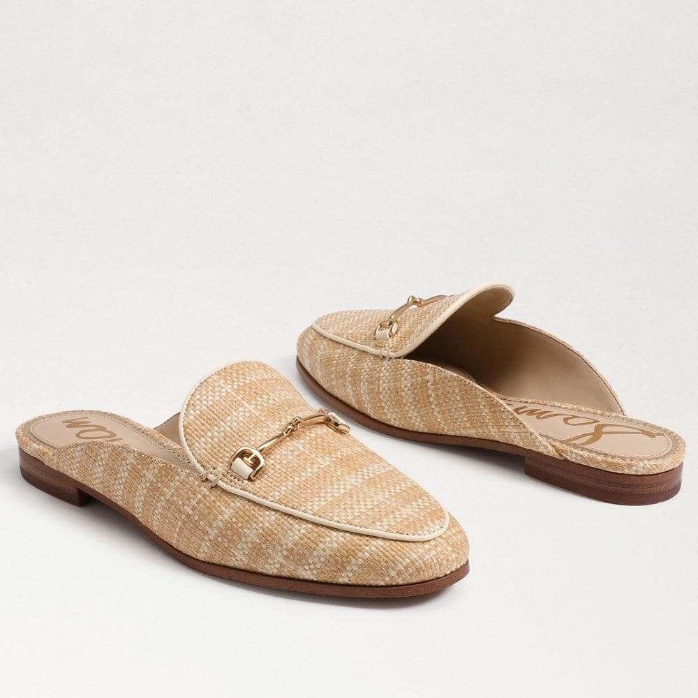 Sam Edelman Linnie Horse Bit Mule Slide Raffia Woven Boho Tan Office Sand Preppy